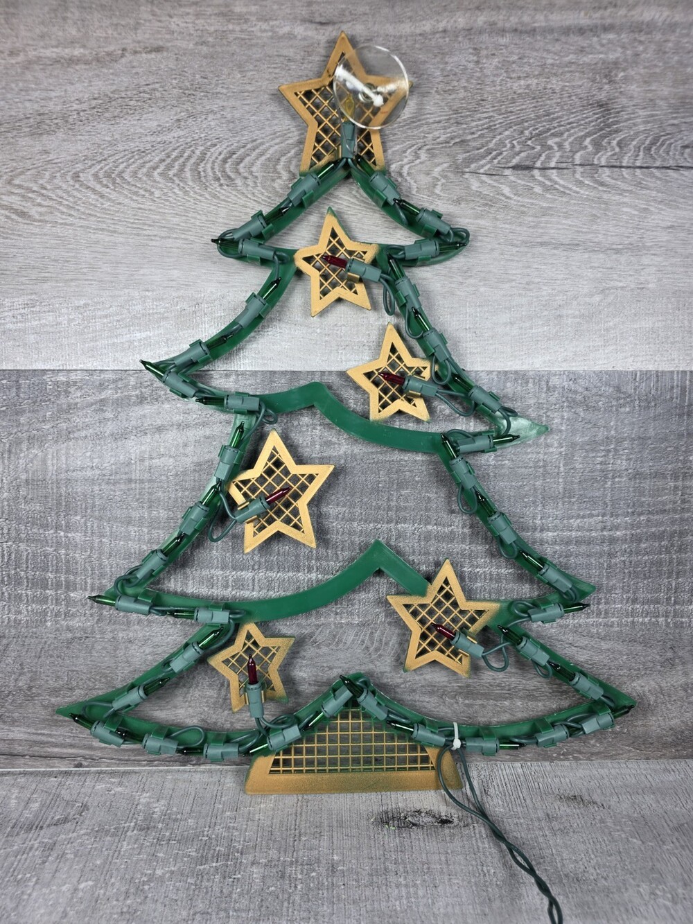 Christmas Lighted Tree Window 17" Decoration w Gold Stars Impact bin3